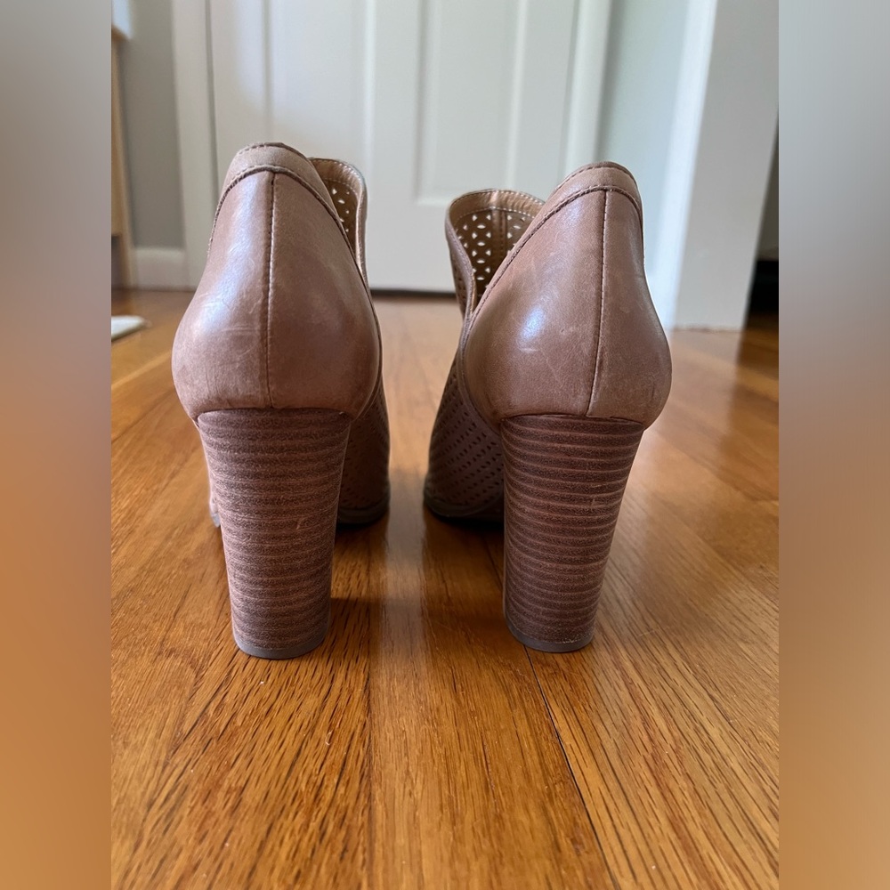 Lucky Brand - Perforated Leather Peep Toe - Block Heel Booties - Picture 6 of 9